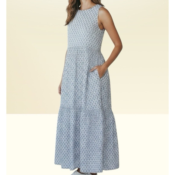Taylor Dresses & Skirts - Ann Taylor Maxi Dress Sz XS 38" Bust Cotton Blue Tiny Paisley Print Pockets Boho
